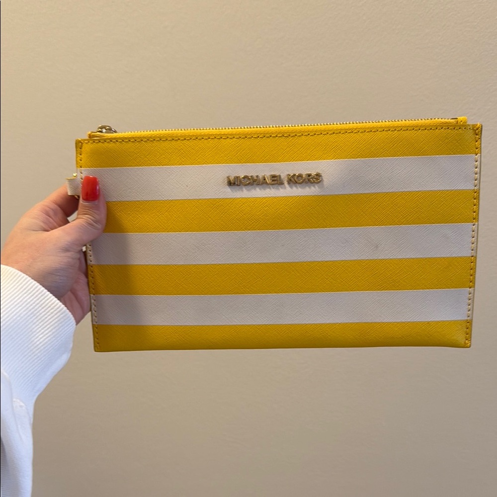 Michael Kors Yellow and White Striped Clutch
